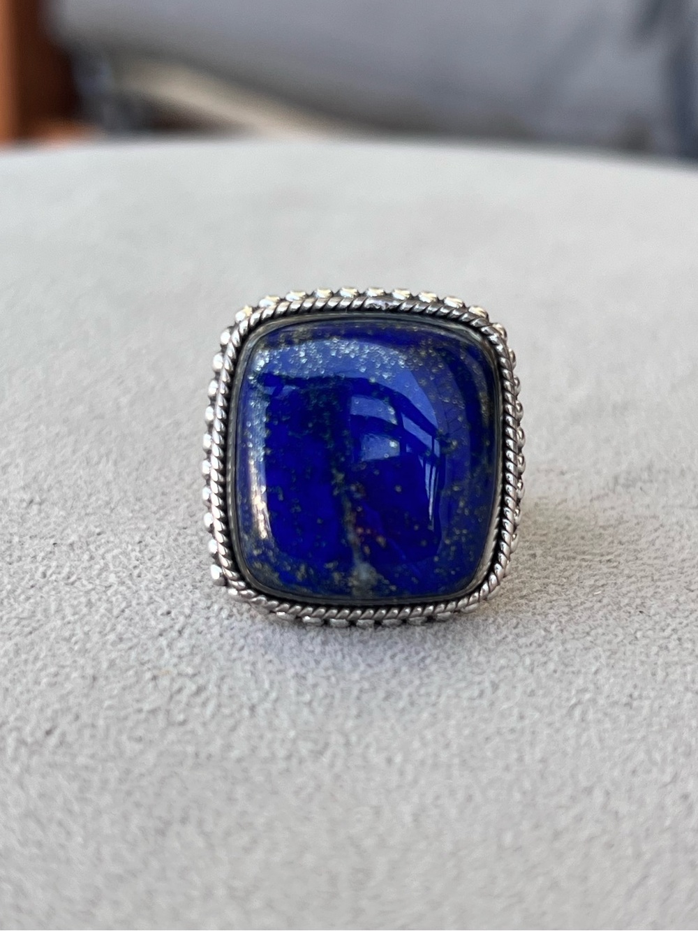 Huge Lapis Lazuli Sterling Silver Square Statement Ring Size 6